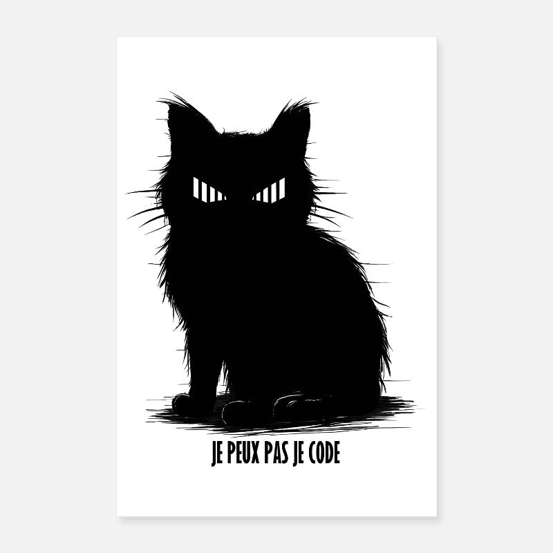 Chat geek noir silhouette féroce Poster 40 x 60 cm