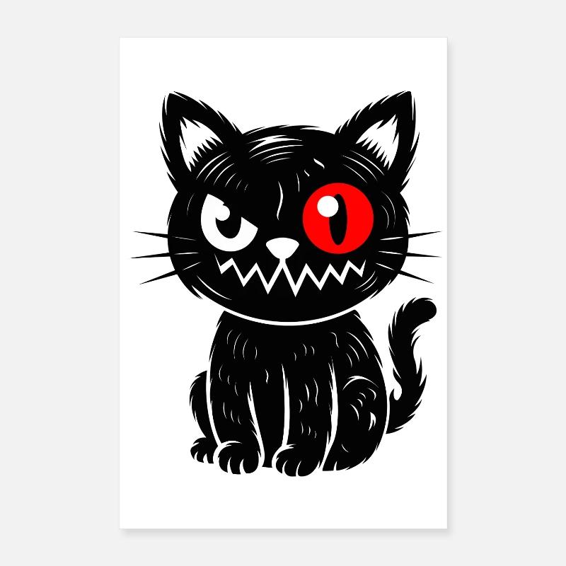 Schwarze Katze mit rotem Auge sitzend  Poster 40x60 cm