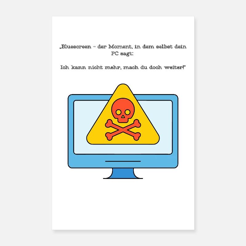 Blue Screen Humor Skull Warning Poster 16" x 24" (40x60 cm)