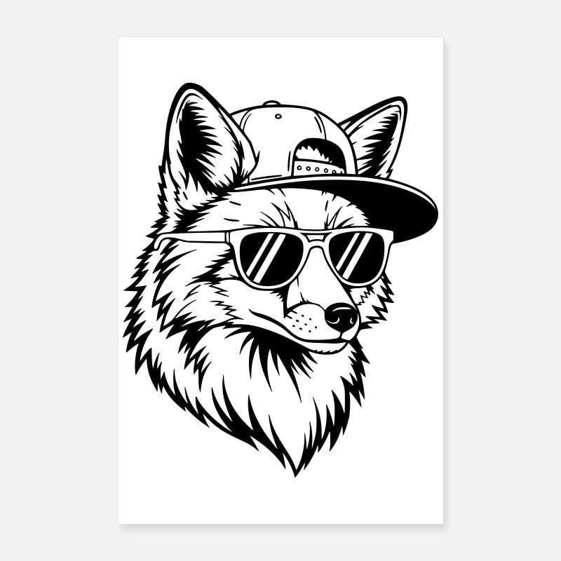 Cooler Fuchs mit Cap und Sonnenbrille Poster 40x60 cm