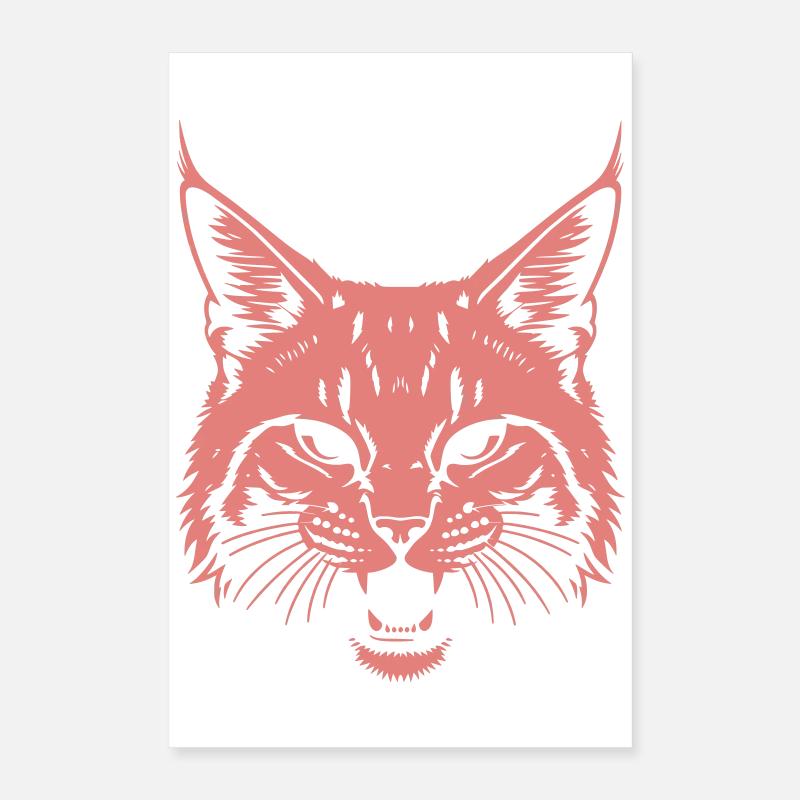 Chat Sifflant – Tête de Chat sauvage Noir et Blanc Poster 40 x 60 cm