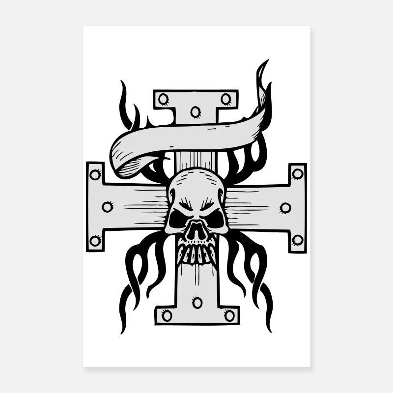 Crâne Création avec croix en deux couleurs Poster 40 x 60 cm