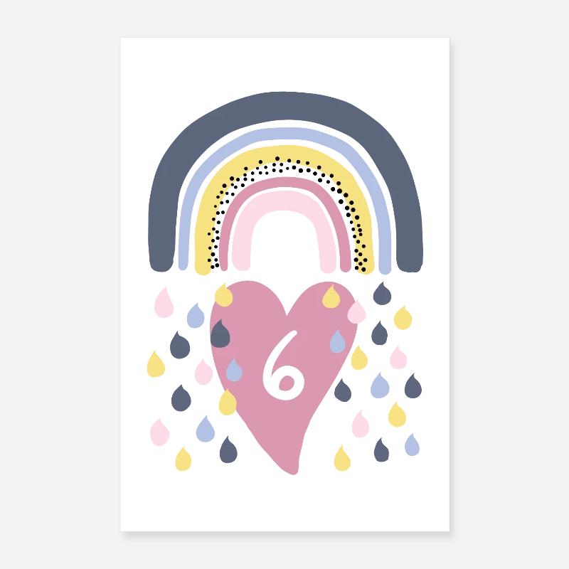 Rainbow 6th Birthday Kids Poster 16" x 24" (40x60 cm)