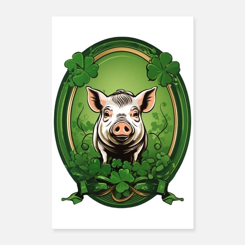 Lucky pig with shamrocks Poster 16" x 24" (40x60 cm)