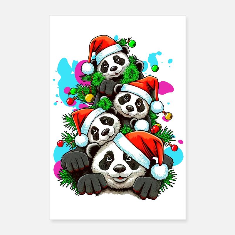Festive Panda Holiday Celebration Poster 16" x 24" (40x60 cm)