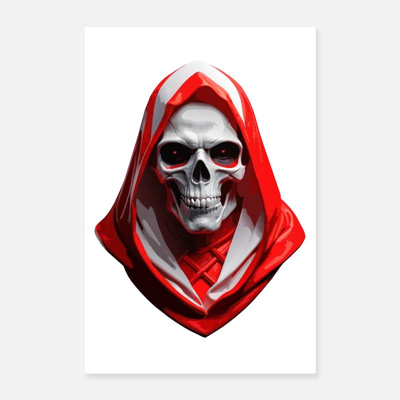 Crâne avec capuchon rouge-blanc-rouge. Poster 40 x 60 cm