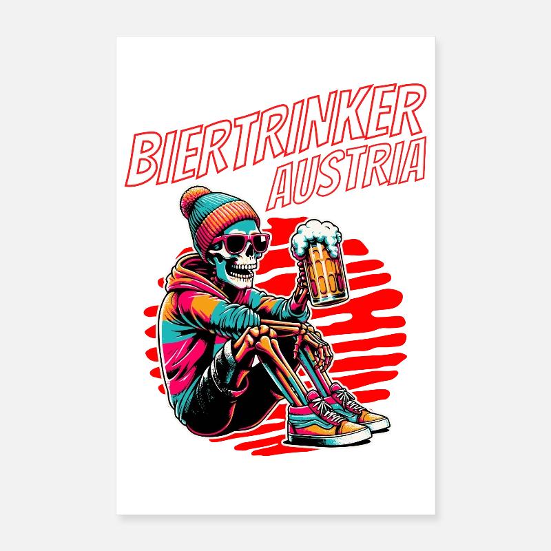 Biertrinker Österreich - Skelett mit Bier Austria Poster 40x60 cm