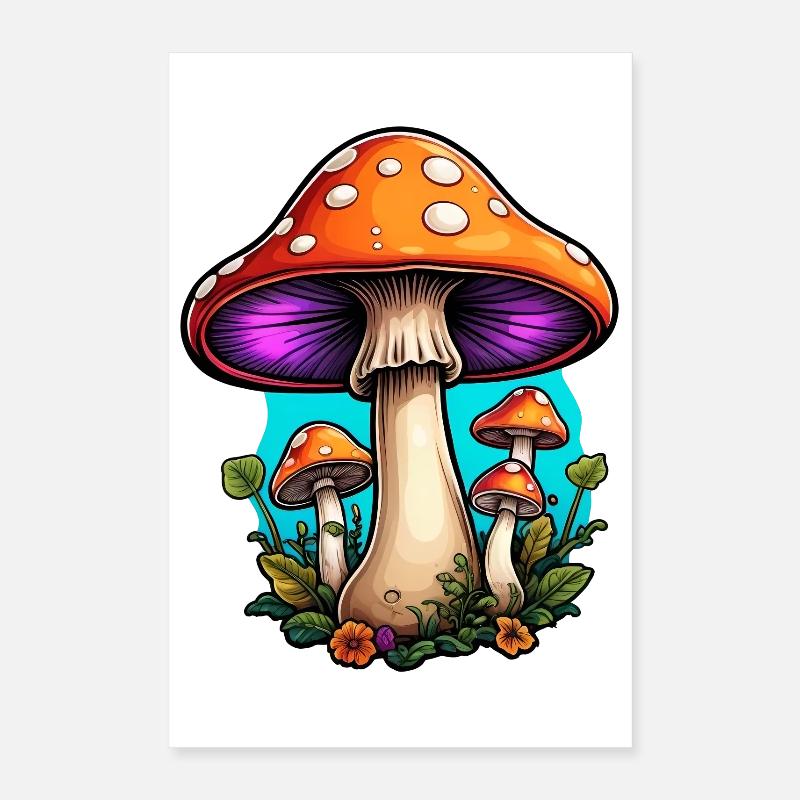 Glowing Forest Mushrooms Neon Poster 16" x 24" (40x60 cm)