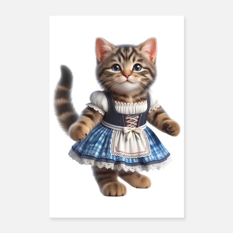 Mignon petit chat en dirndl Poster 40 x 60 cm