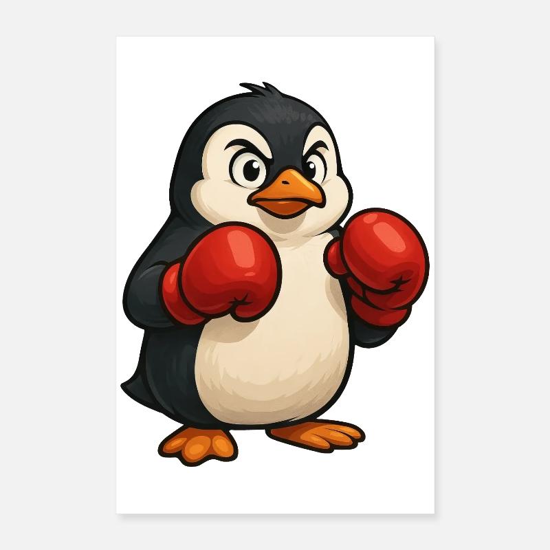 Cool pingouin boxer se bat dans la conception de dessin animé Poster 40 x 60 cm