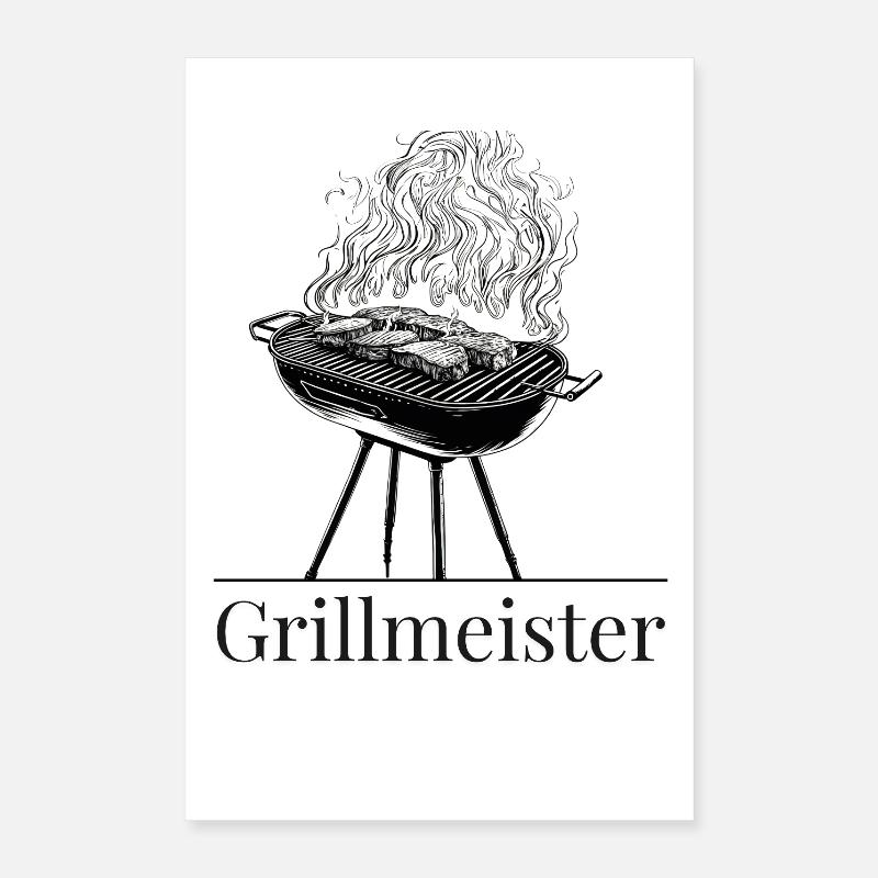 Grill master with smoke and steak Poster 16" x 24" (40x60 cm)