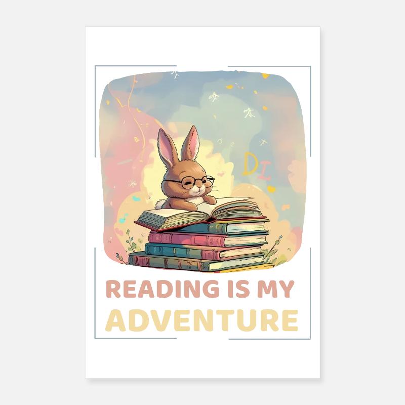 Lecture de lapin avec style aventure Poster 40 x 60 cm