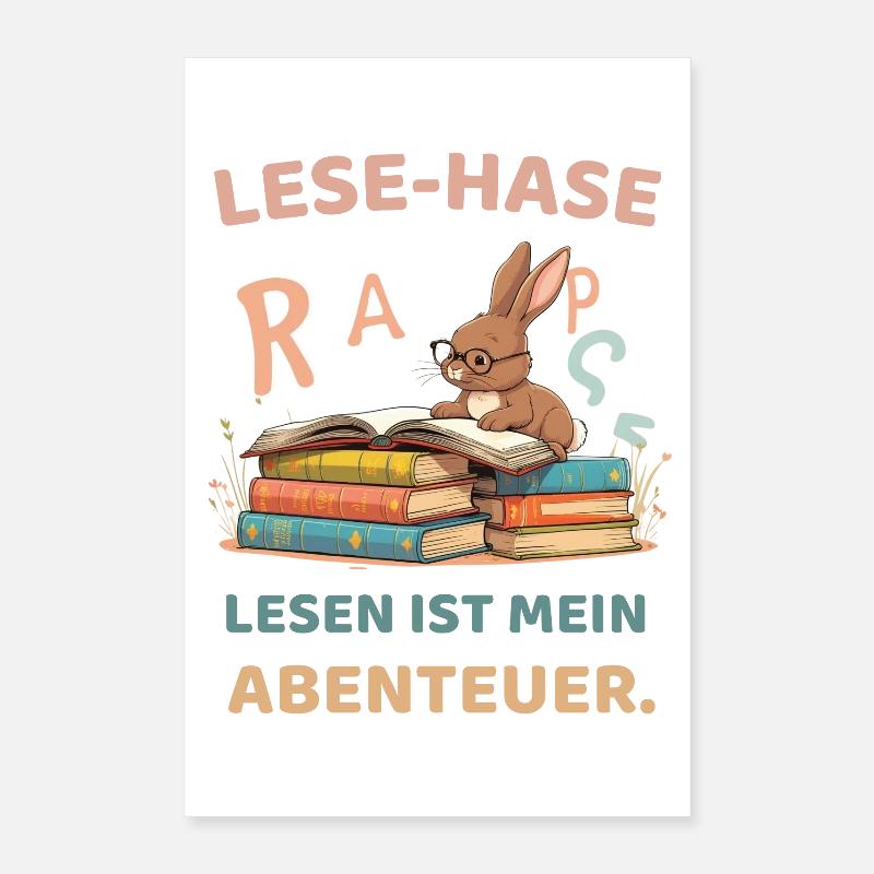 Lese-Hase mit Lernmotiven Poster 40x60 cm
