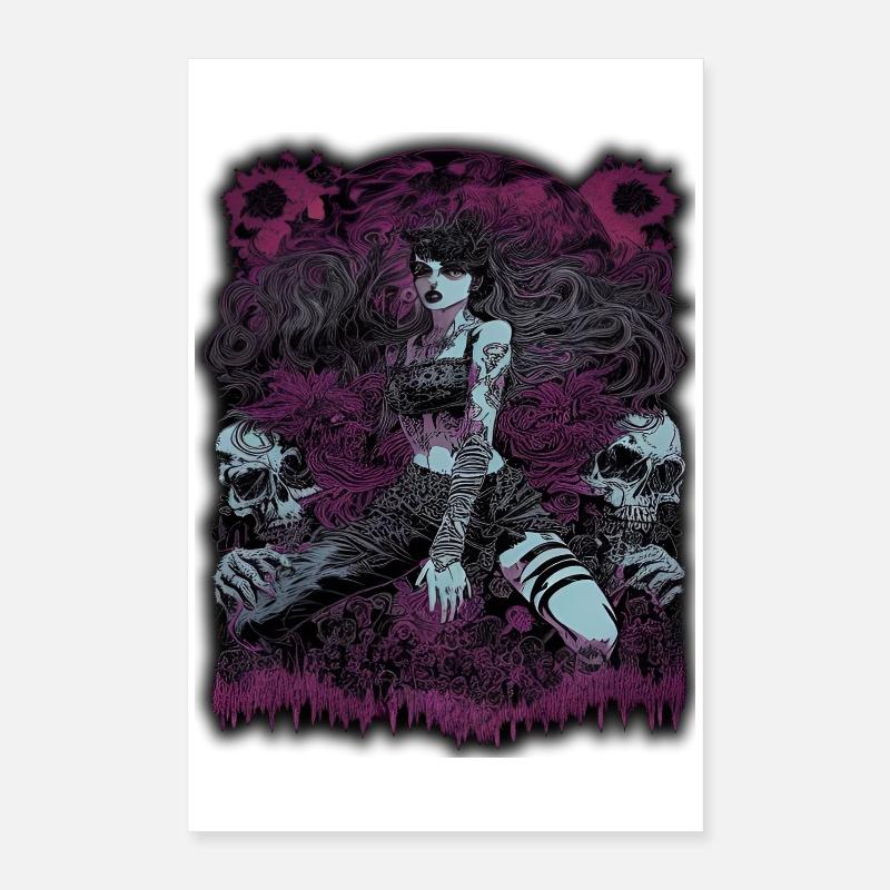 Enchanteresse sombre avec éléments de crâne Poster 40 x 60 cm