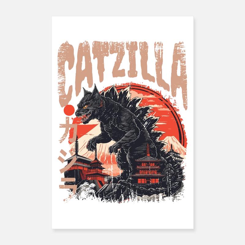 Chat Kaiju Japonais Poster 40 x 60 cm