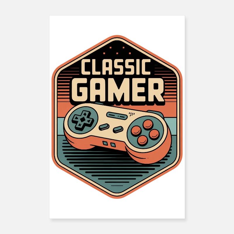 Classic Gamer Retro Controller Badge Poster 16" x 24" (40x60 cm)