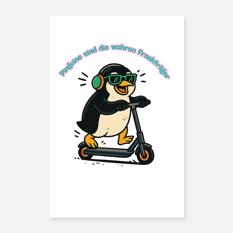 Frackpinguin auf Scooter Poster 40x60 cm