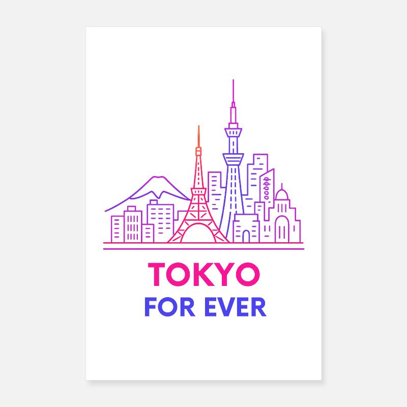 Neon Skyline Paris à Tokyo Design Silhouette Poster 40 x 60 cm