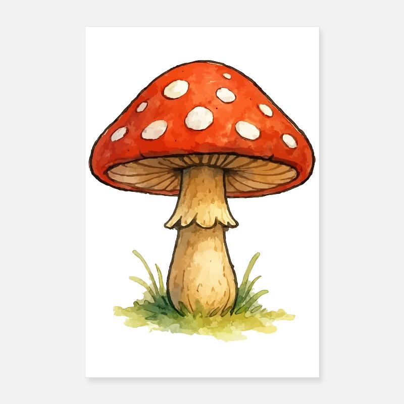 Aquarelle Motif Forêt De Champignons Rouges Poster 40 x 60 cm