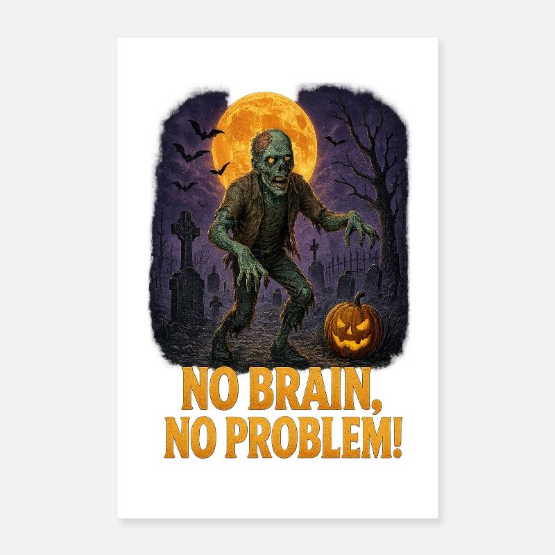 Moonlit Zombie Graveyard with Pumpkin Glow Poster 16" x 24" (40x60 cm)