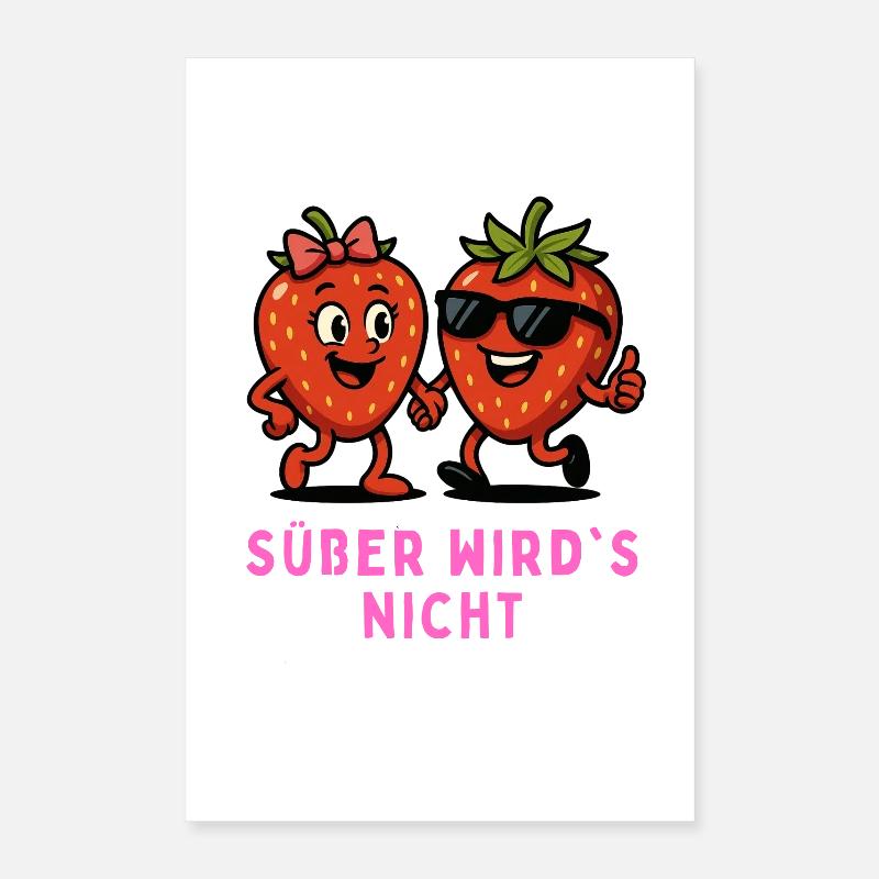 Süßer wird's nicht Erdbeeren Duo Obst Illustration Poster 40x60 cm