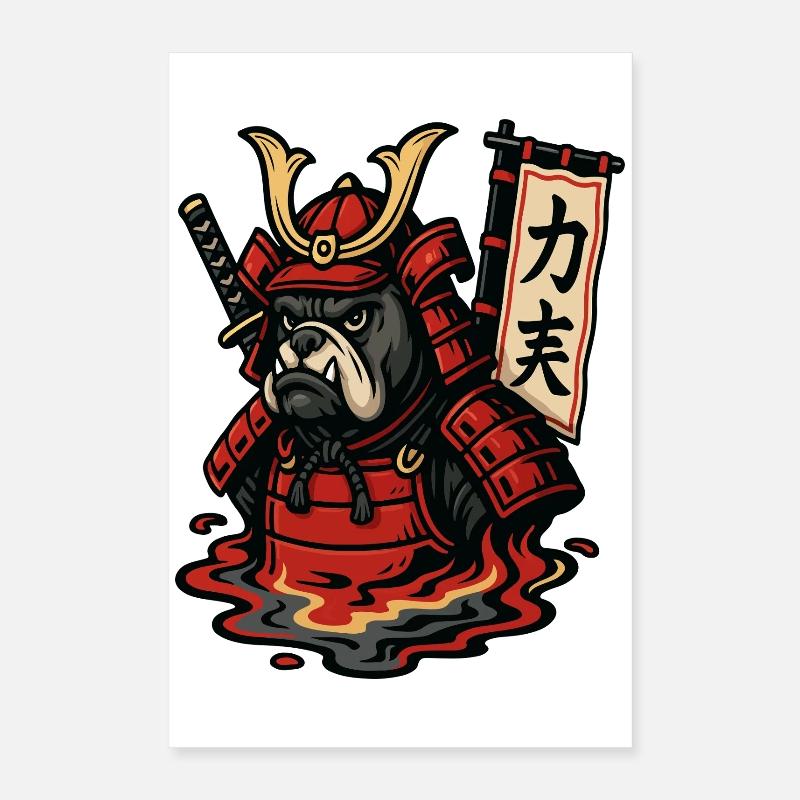 Bouledogue samouraï en armure ardente Poster 40 x 60 cm
