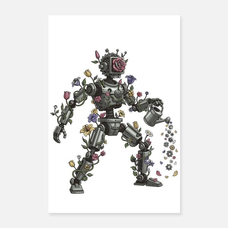 Blühender Roboter Florenkunst Poster 40x60 cm