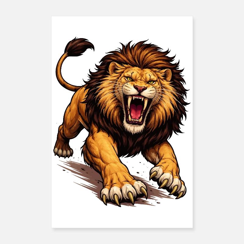 Kämpferischer Löwe Comic Poster 40x60 cm