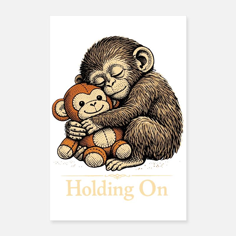 Punch Macaque Holding On Emotional Monkey Plüsch Poster 40x60 cm
