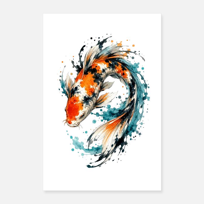Éclaboussure de carpes koi aquarelle Poster 40 x 60 cm