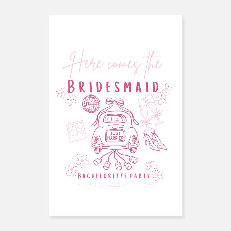 Brautjungfernparty Retro Auto Pink JGA Bachelorett Poster 40x60 cm