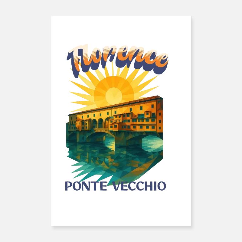 Florence - Ponte Vecchio Design rétro vintage Poster 40 x 60 cm