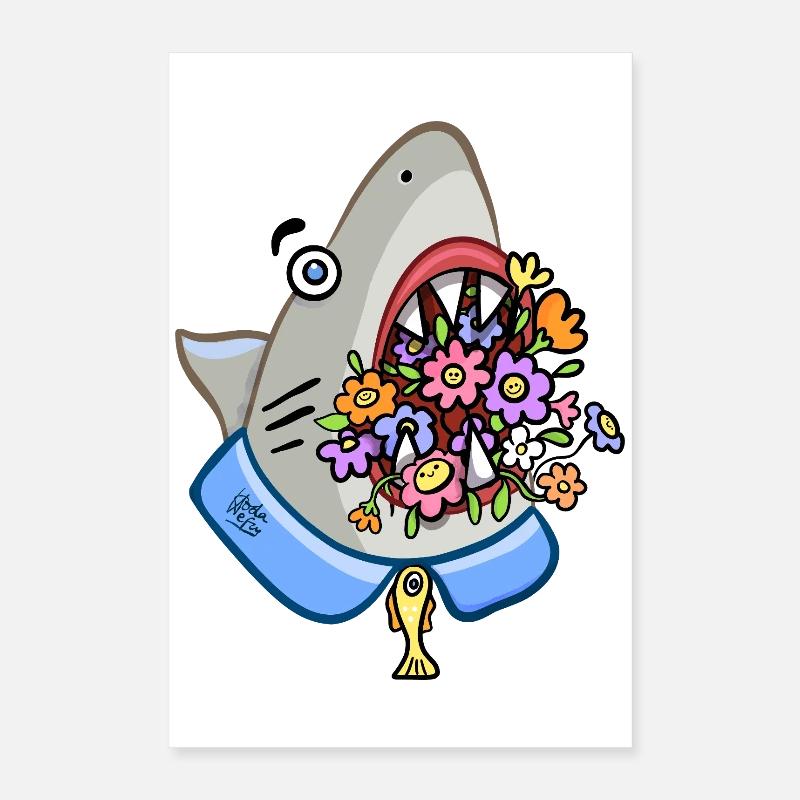 requin avec bouquet floral dans ses mâchoires Poster 40 x 60 cm