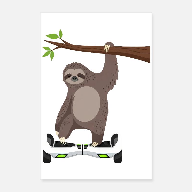 paresseux chilling hoverboard Cartoon Technique même Poster 40 x 60 cm