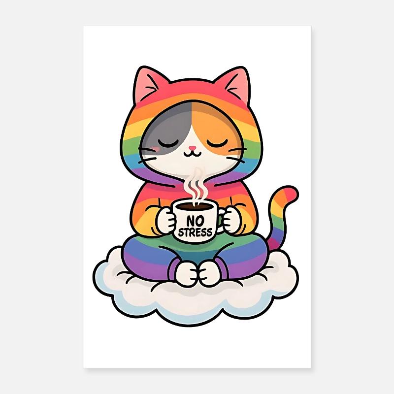 Regenbogenkatze auf einer Wolke Poster 40x60 cm