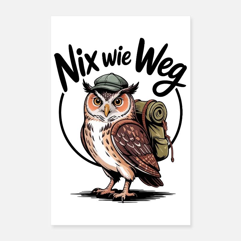 Wandernde Eule mit Rucksack Poster 40x60 cm