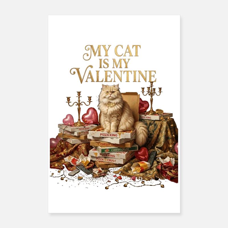 Mon chat est mon Valentin Amoureux de la pizza Célibataire Poster 40 x 60 cm