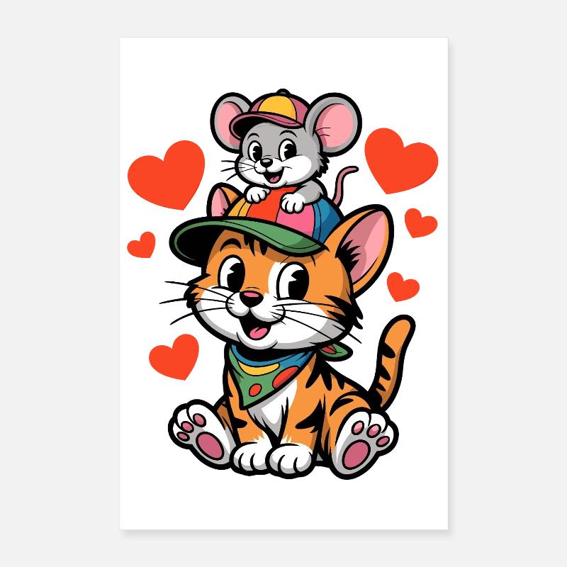 Chat et souris mignons comme meilleurs amis Poster 40 x 60 cm