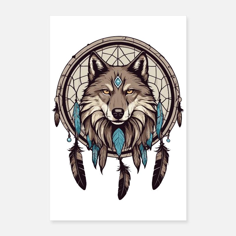 Dream catcher with wolf Poster 16" x 24" (40x60 cm)