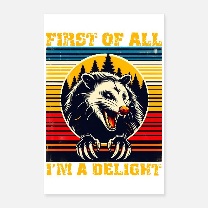 Zunächst einmal bin ich eine Freude, Retro-Opossum Poster 40x60 cm