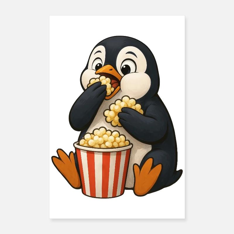Pingouin mignon avec du pop-corn dans le film de cinéma amis Poster 40 x 60 cm