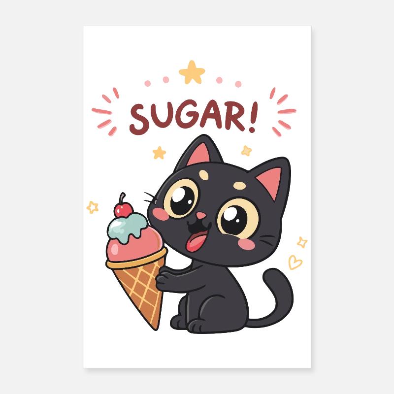 Chat gourmand et crème glacée SUGAR Poster 40 x 60 cm