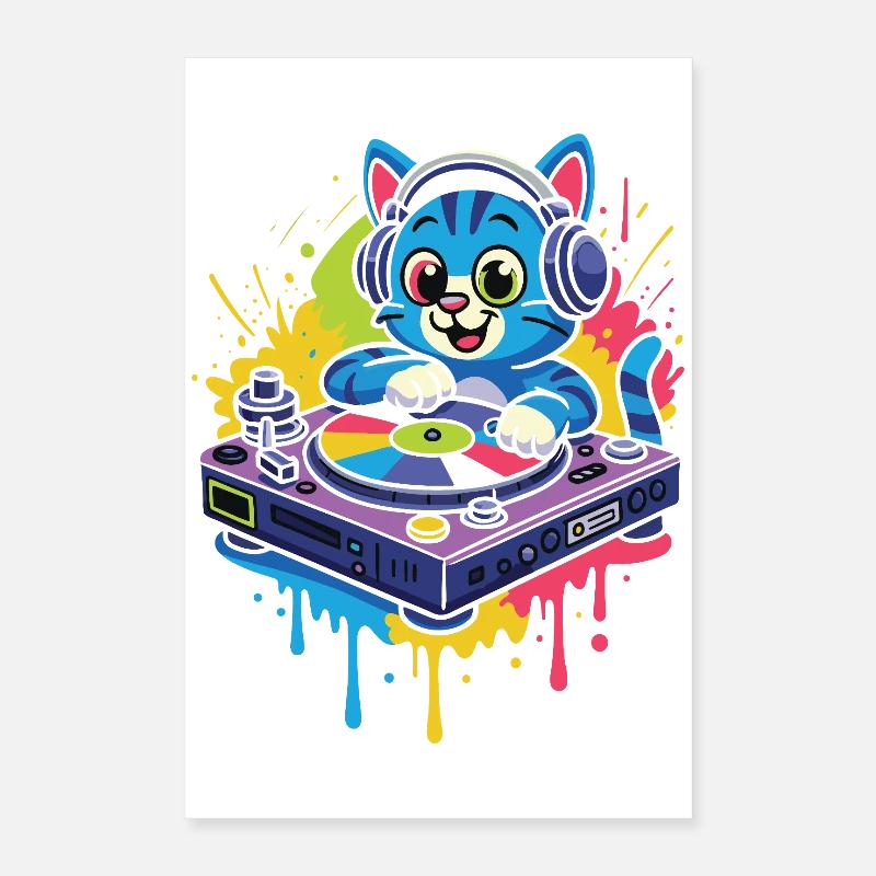 DJ chat sous une pluie de couleurs Poster 40 x 60 cm