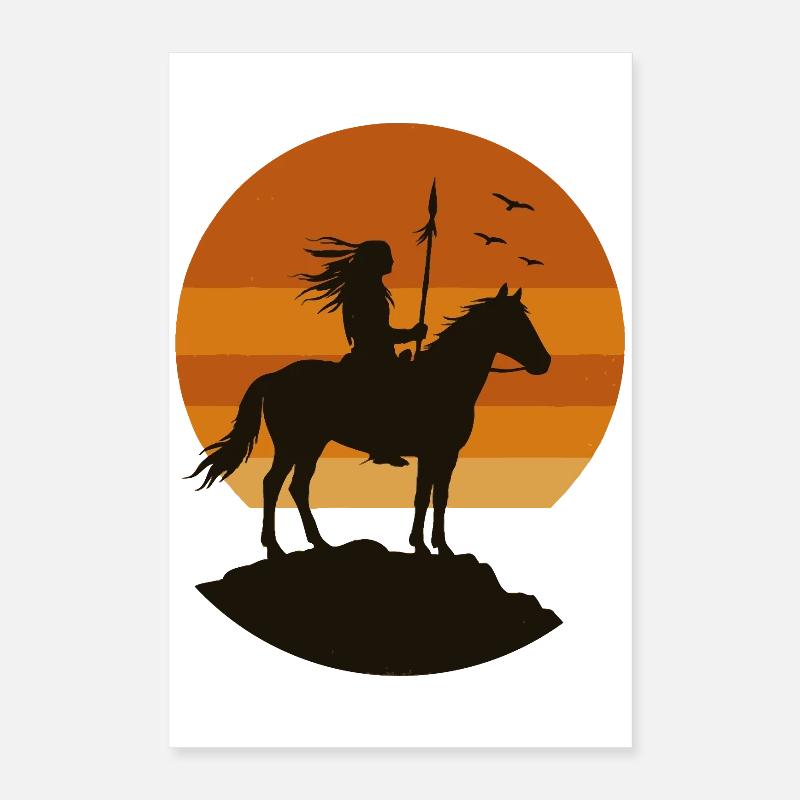 Silhouette du cavalier du coucher de soleil Poster 40 x 60 cm