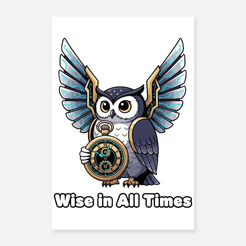 Weise Eule mit Uhr – Zeitlose Weisheit Poster 40x60 cm