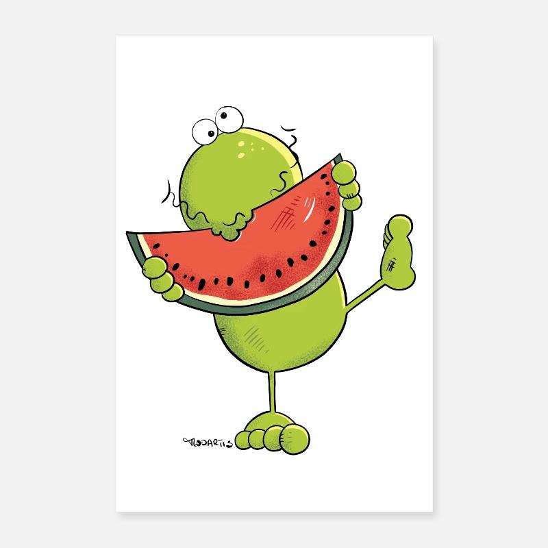 Grenouille à la pastèque - Grenouilles - Fruits Poster 40 x 60 cm