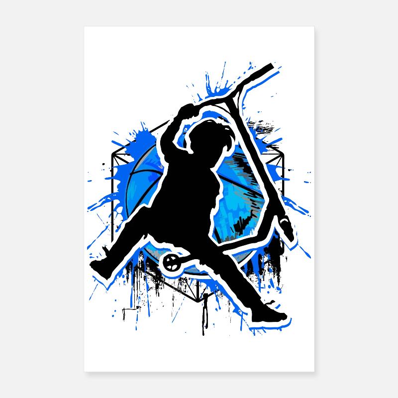 Scooter - Stuntscooter - Trottinett - Roller Blau Poster 40x60 cm
