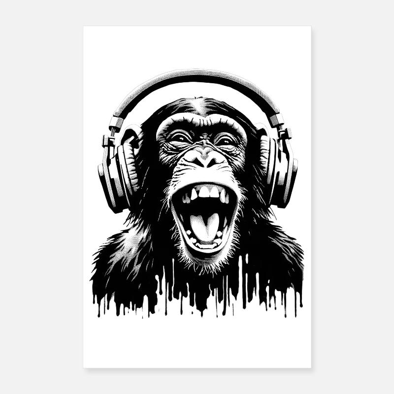 Musique Monkey World 🎧 Monkey avec casque Poster 40 x 60 cm