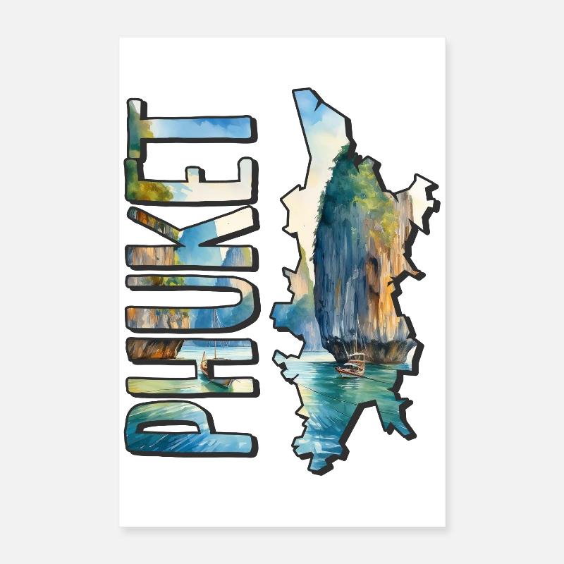 Carte aquarelle Phuket Poster 40 x 60 cm