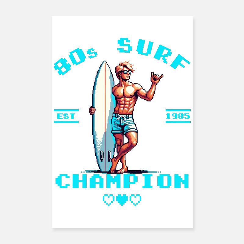 Pixel rétro 80e champion de surf Poster 40 x 60 cm